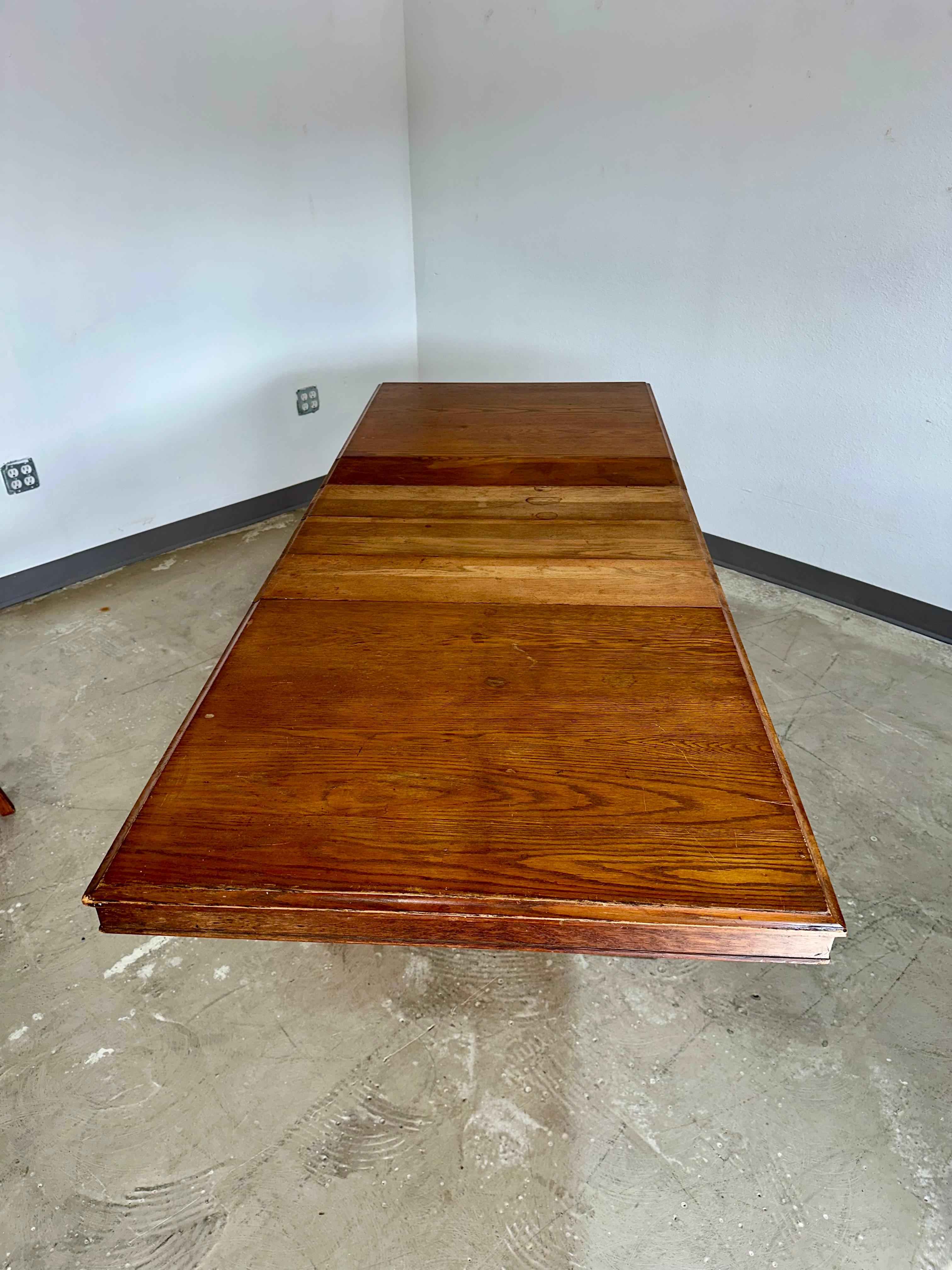 German Brutalist Tyrolean Style Tiger Oak Trestle Dining Table For Sale 6