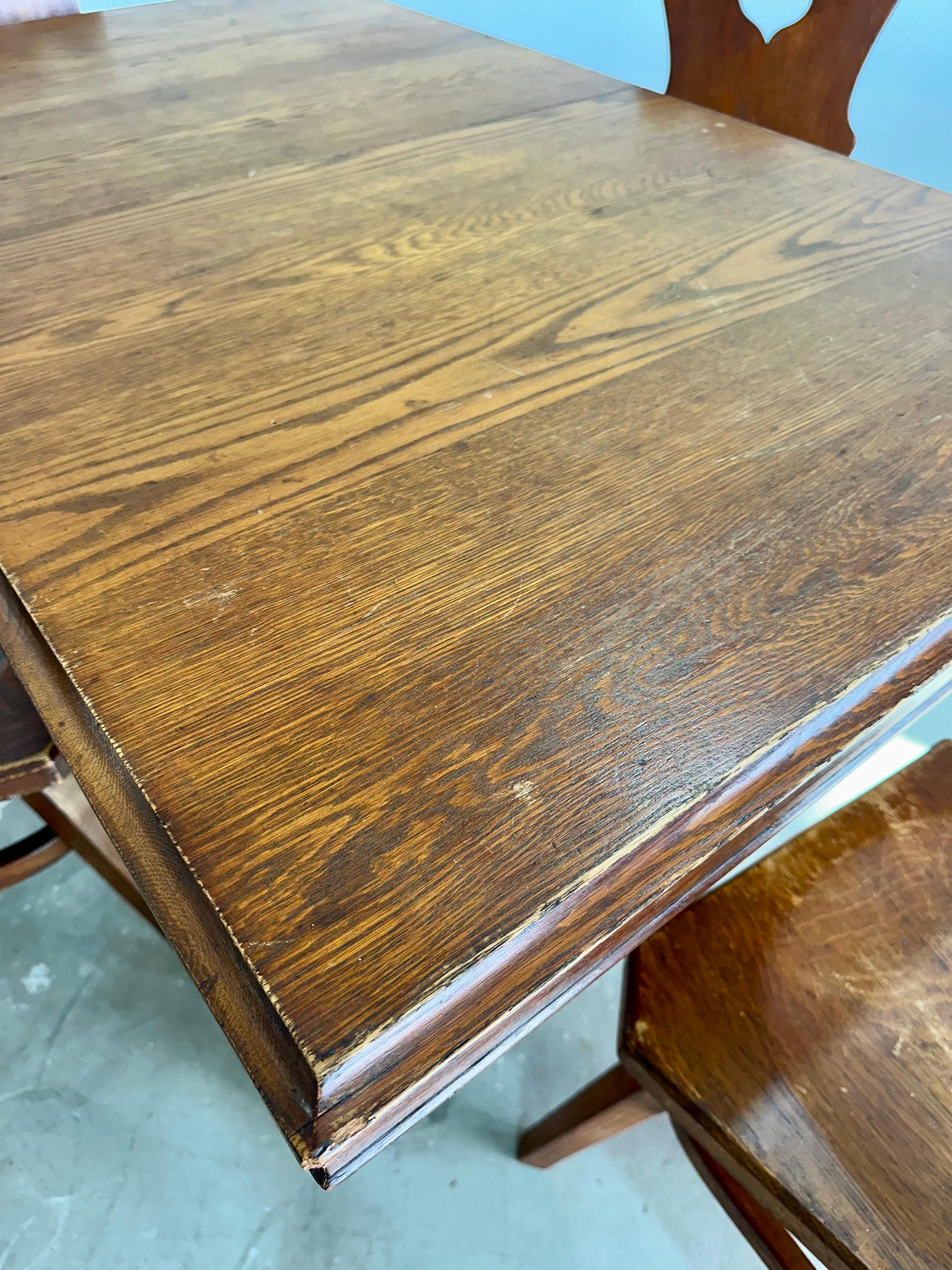 German Brutalist Tyrolean Style Tiger Oak Trestle Dining Table For Sale 8