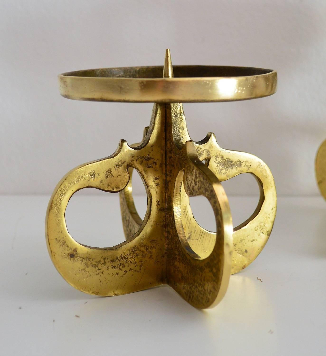 Midcentury Candlestick Holder in Brass in the Brutalist Style, Set of three 1