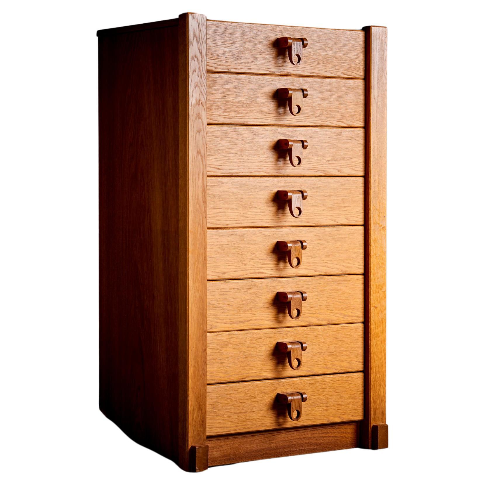 German carpenter Custom Tall chest of drawers in oak, 1970s For Sale