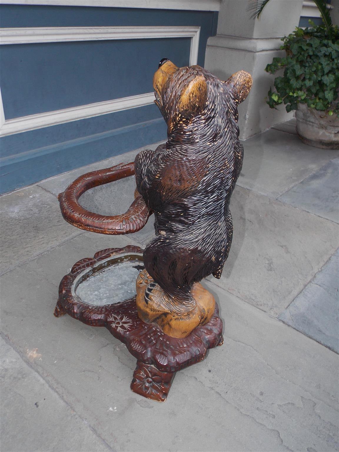 Late 19th Century German Carved and Painted Walnut Black Forrest Bear Umbrella Stand, Circa 1880