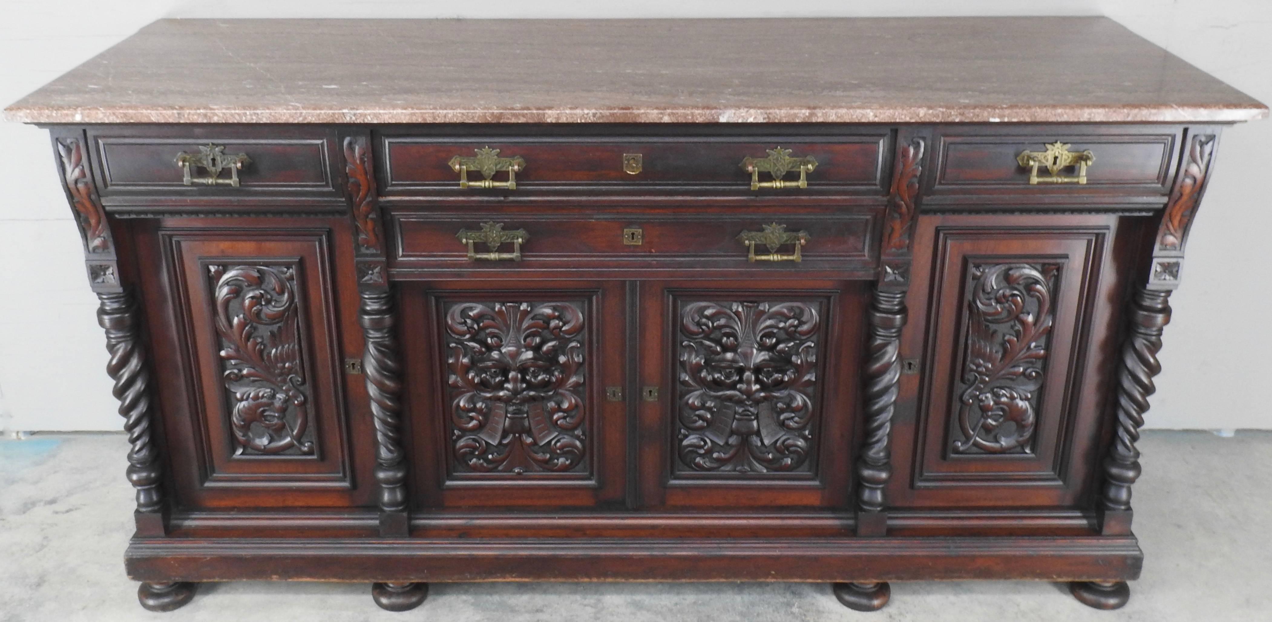 German Carved Marble-Top Sideboard, Late 19th Century For Sale 2