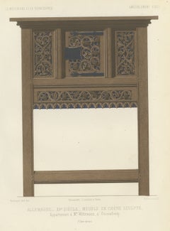 German Carved Oak Cabinet, Fifteenth Century, Geisenheim, Antique Print, 1851