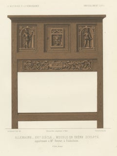 German Carved Oak Cabinet, Sixteenth Century, Rüdesheim, Antique Print, 1851