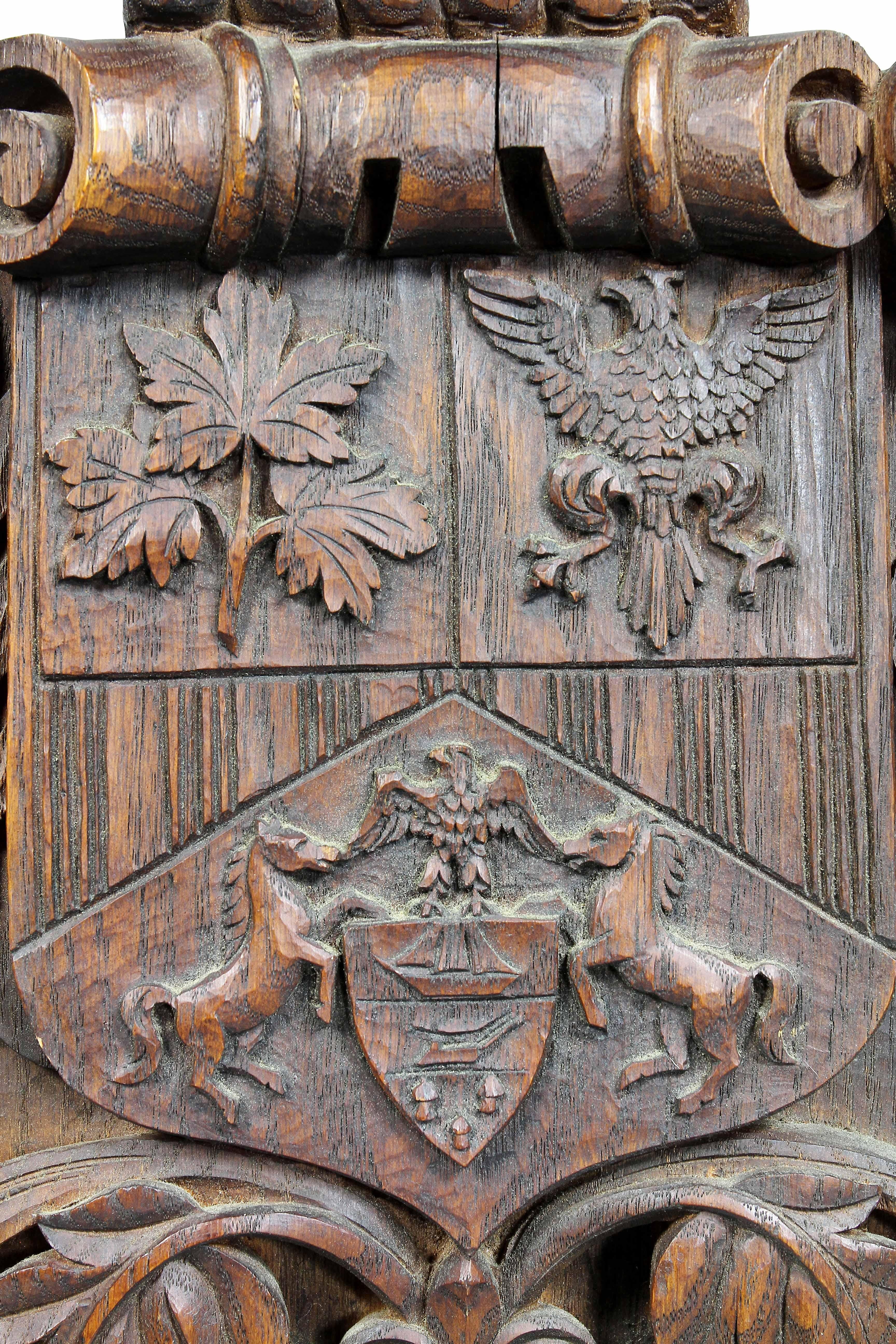 Late 19th Century German Carved Oak Coat of Arms