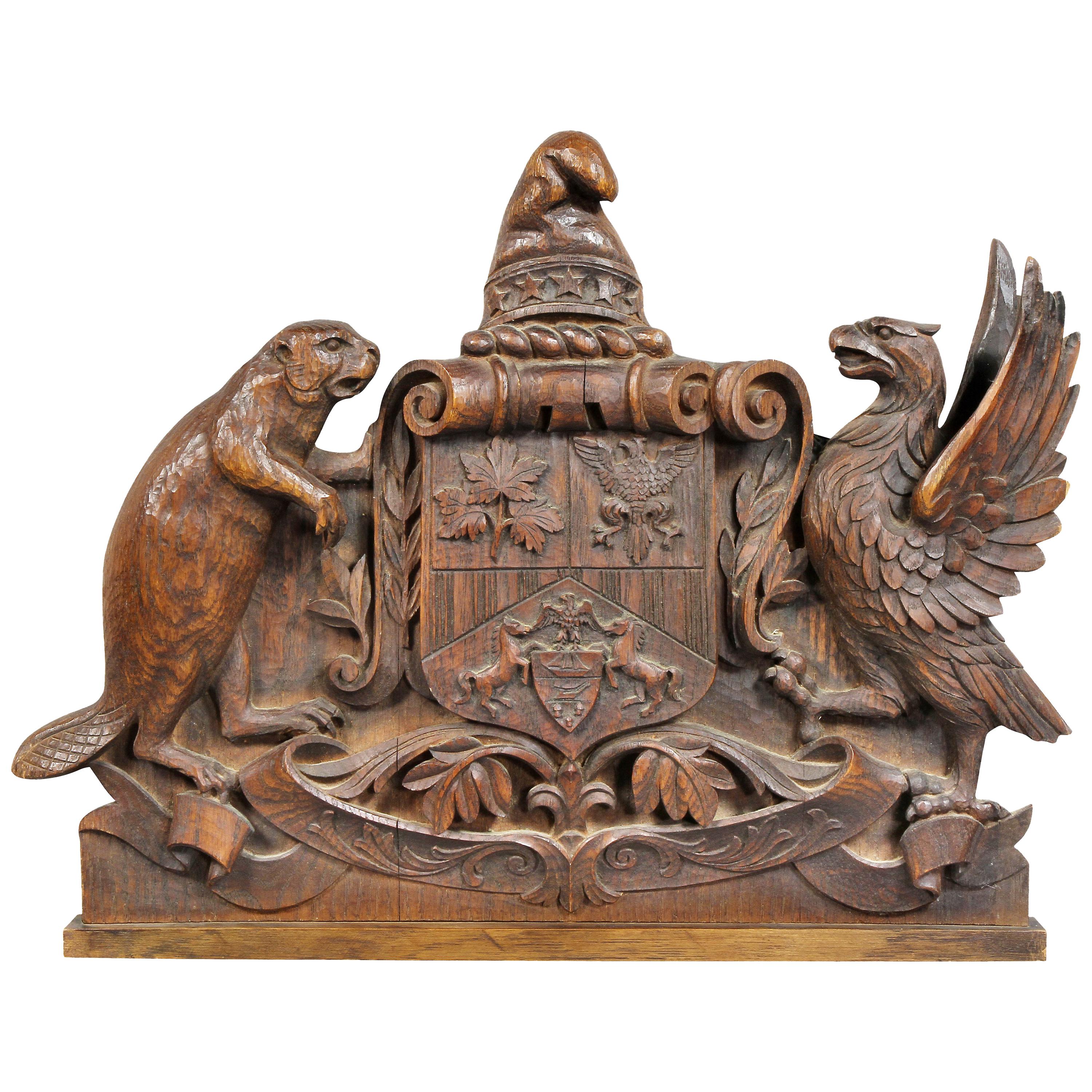German Carved Oak Coat of Arms