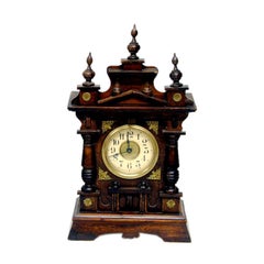 Antique German Carved Wood Shelf Clock Black Forrest.