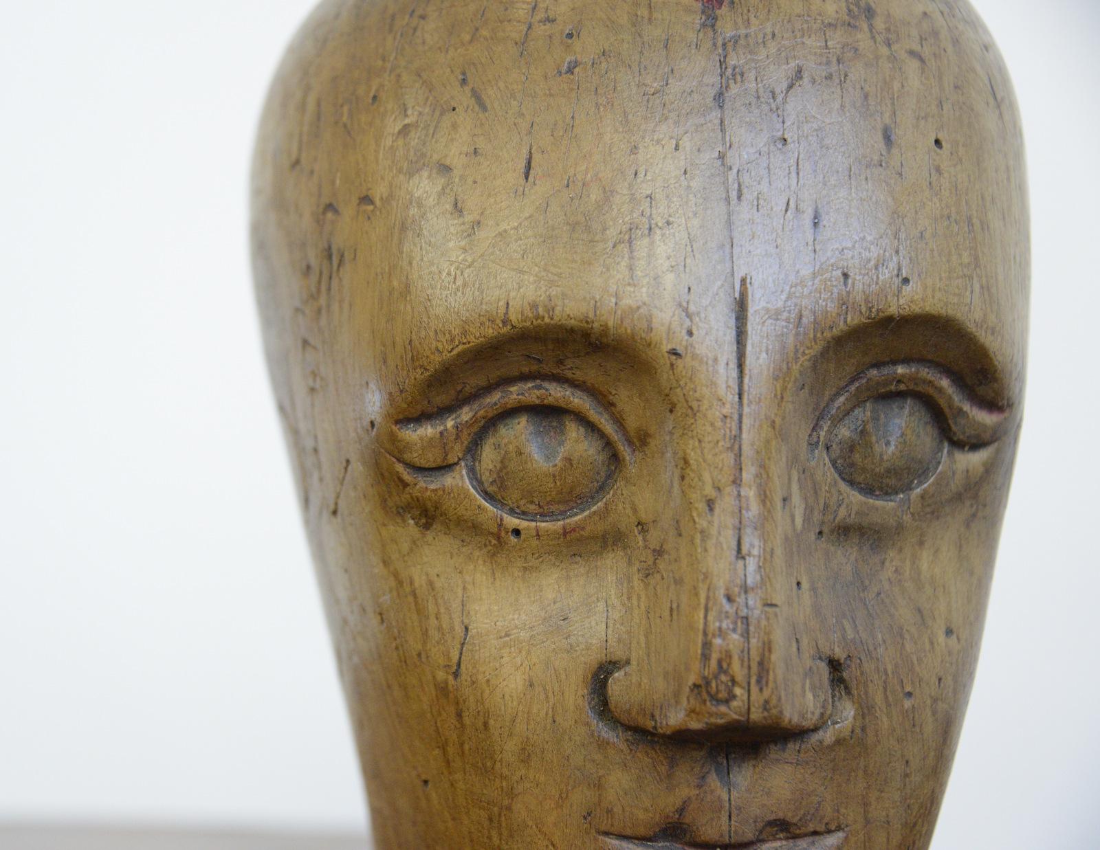 German Carved Wooden Milliners Head, circa 1910 In Good Condition In Gloucester, GB