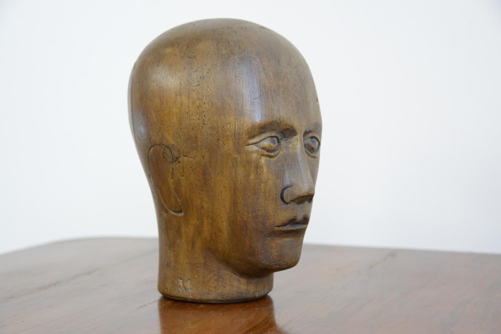 German Carved Wooden Milliners Head, circa 1910 1