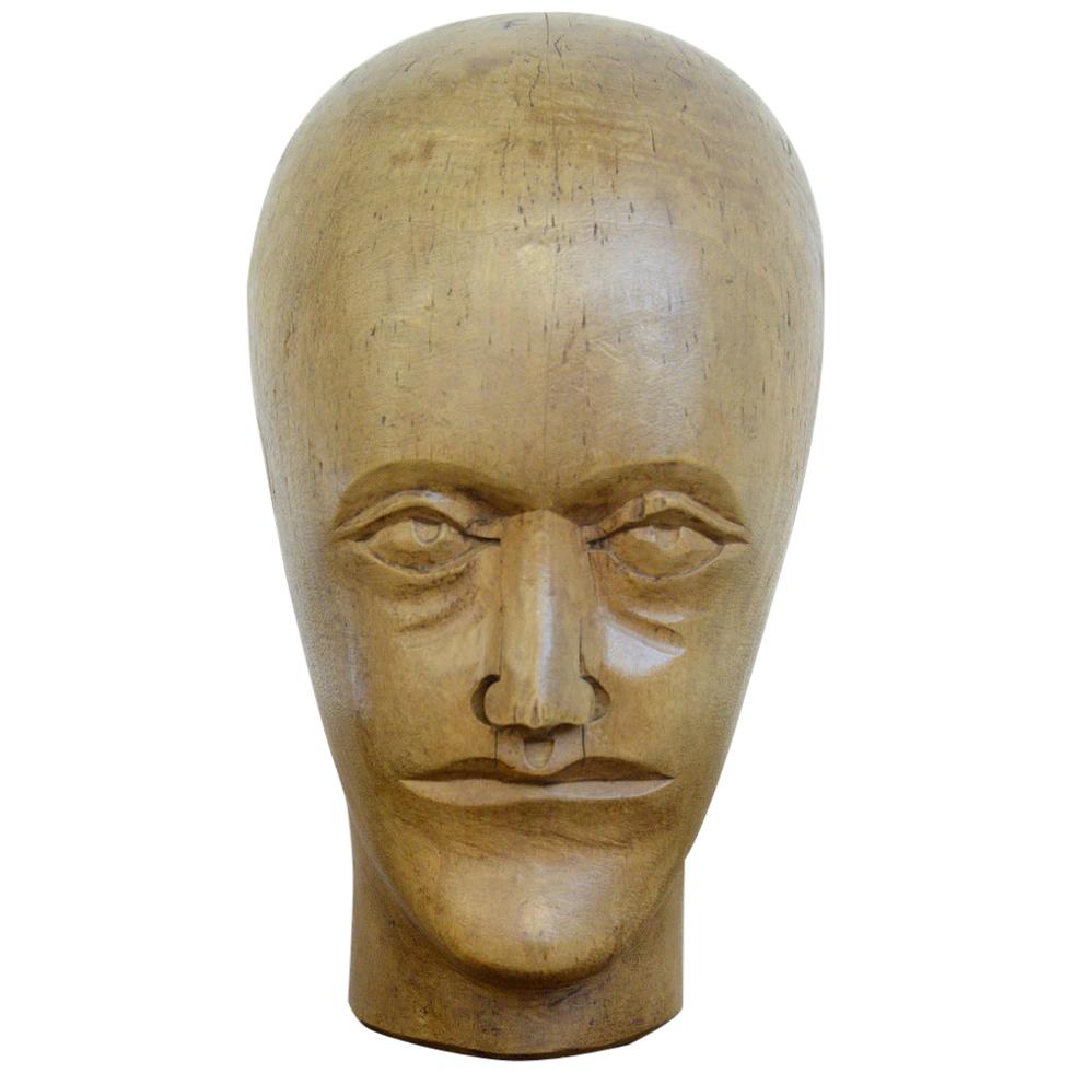 German Carved Wooden Milliners Head, circa 1910
