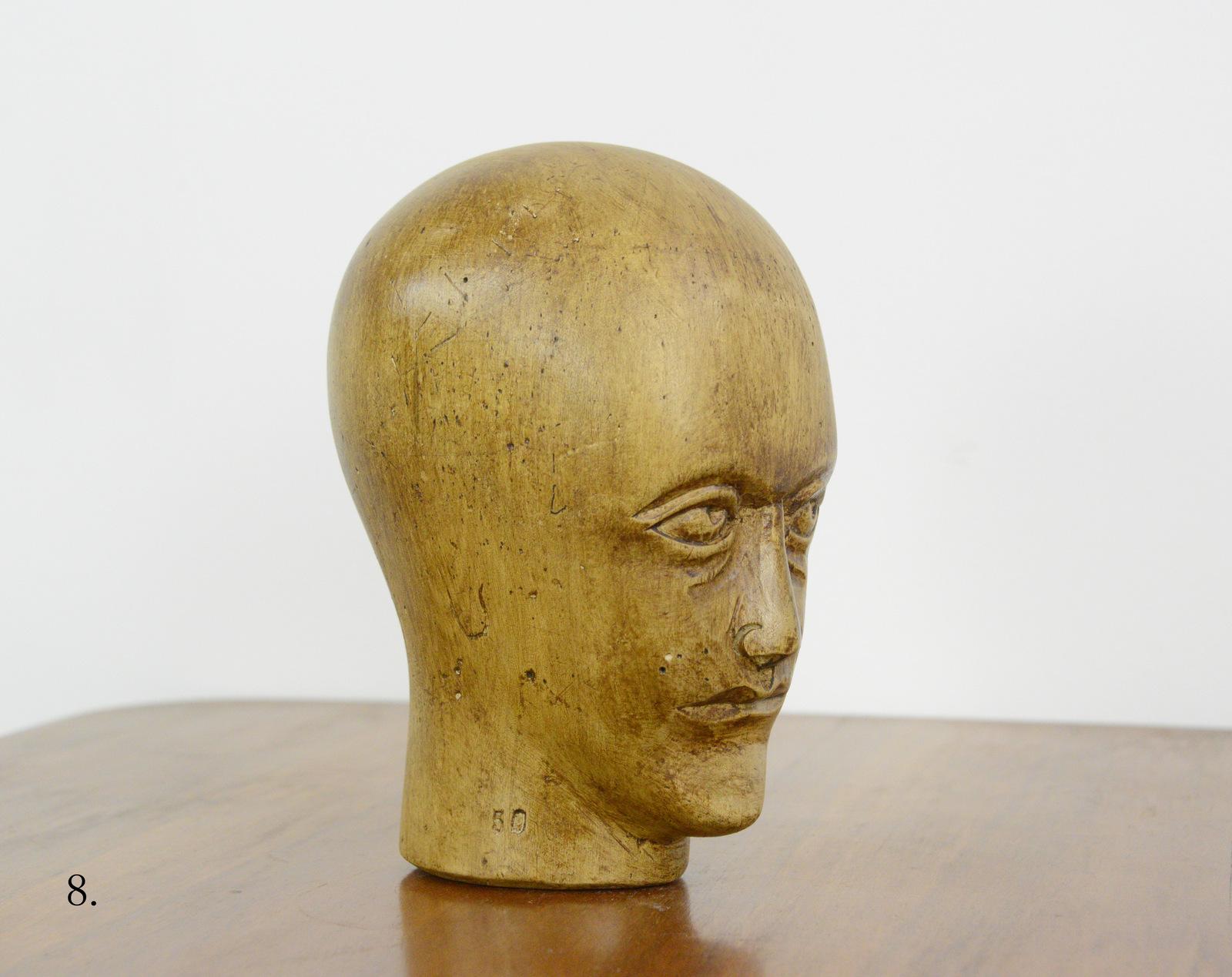 Folk Art German Carved Wooden Milliners Head, circa 1920