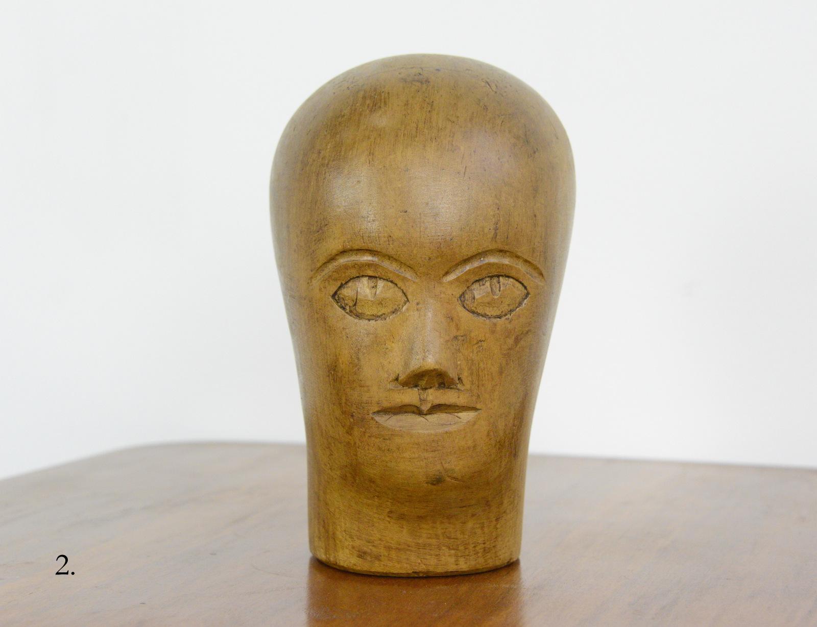 German Carved Wooden Milliners Head, circa 1920 In Good Condition In Gloucester, GB