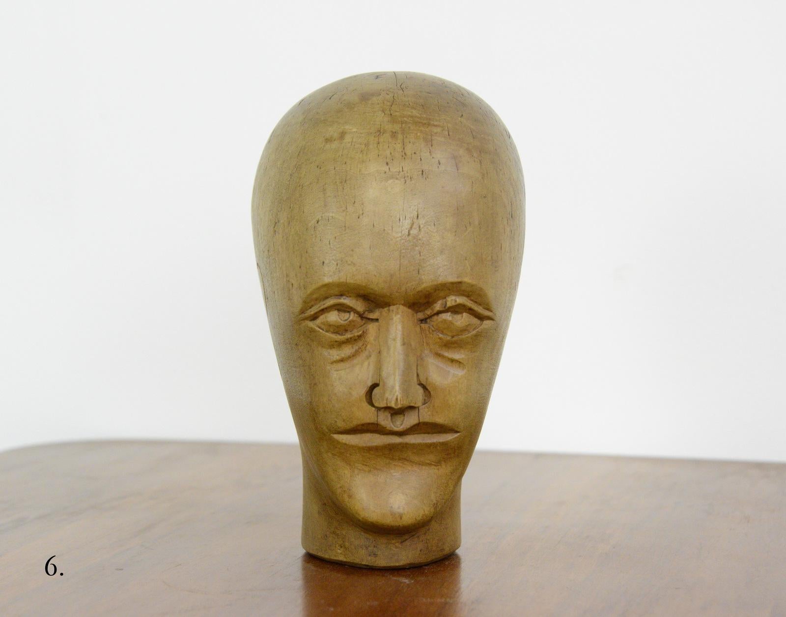 German Carved Wooden Milliners Head, circa 1920 In Good Condition In Gloucester, GB