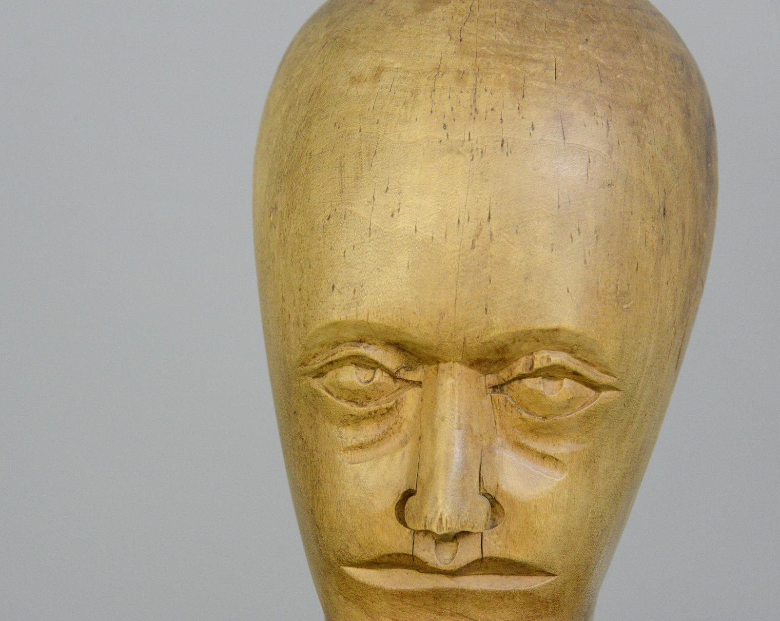 Early 20th Century German Carved Wooden Milliners Head, circa 1920