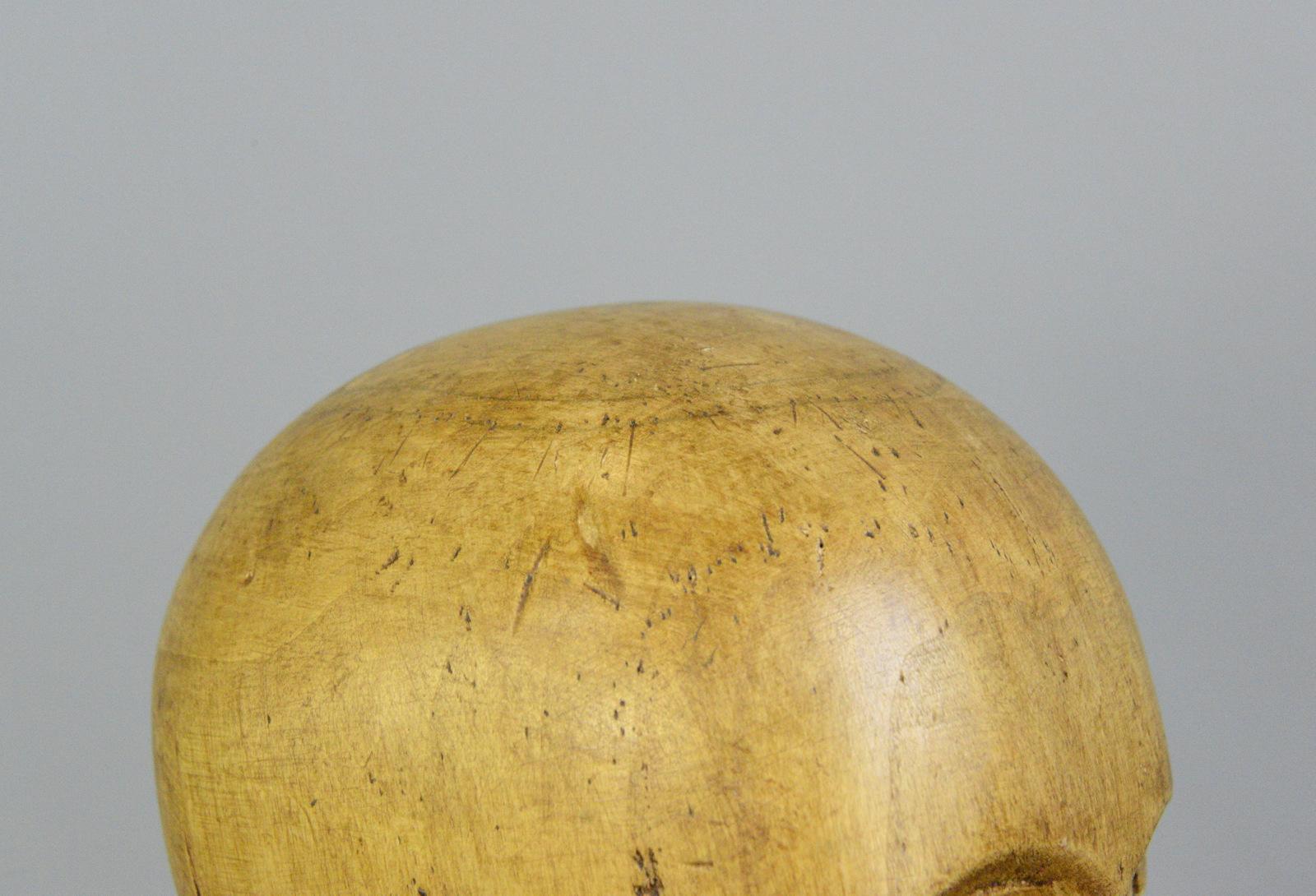 Early 20th Century German Carved Wooden Milliners Head, circa 1920