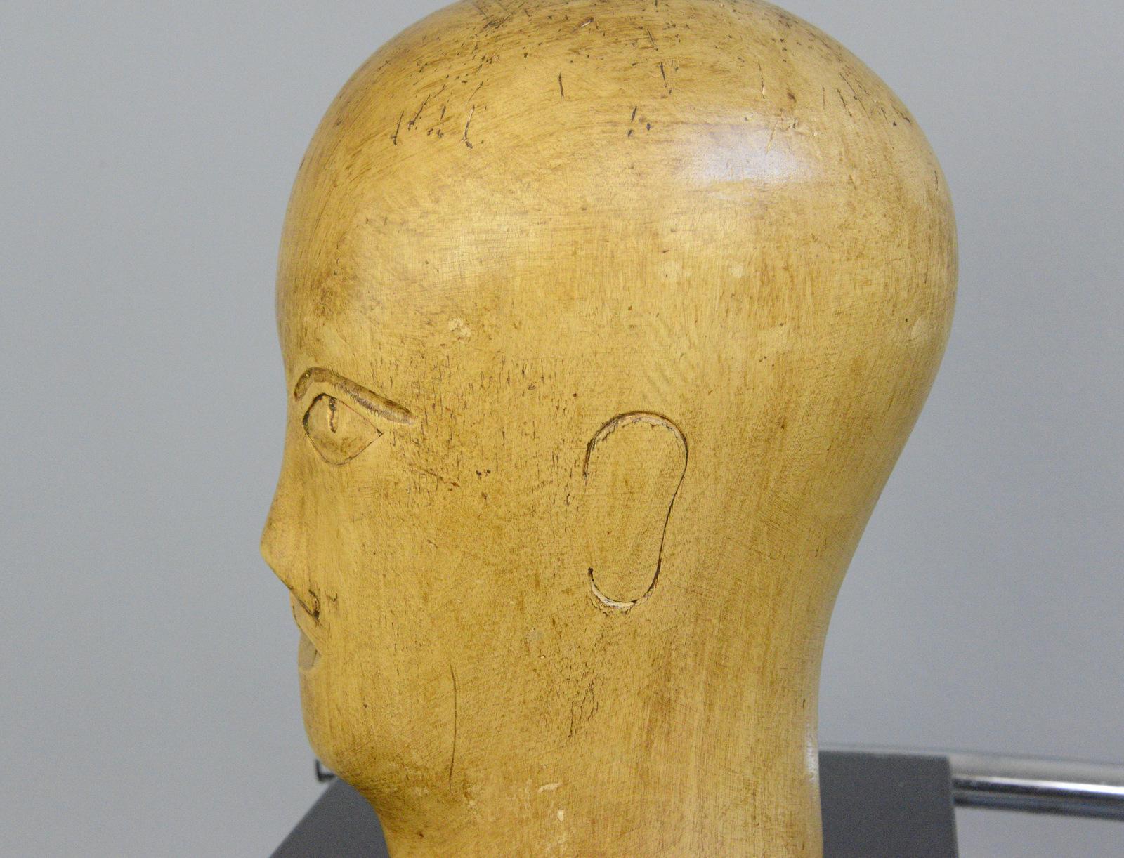 Sycamore German Carved Wooden Milliners Head, circa 1920