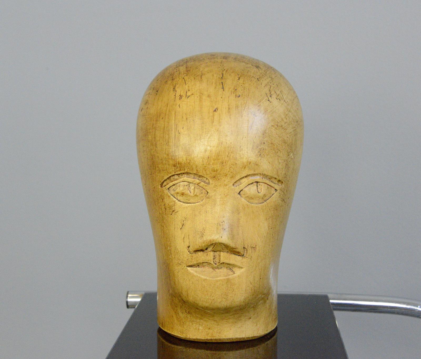 German Carved Wooden Milliners Head, circa 1920 1