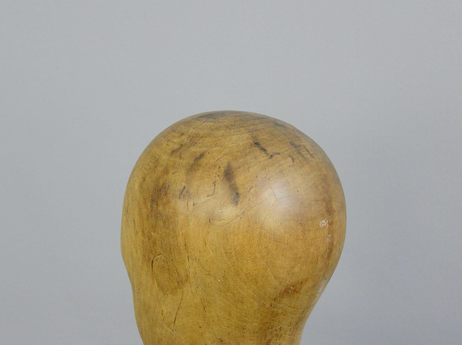 German Carved Wooden Milliners Head, circa 1920 2