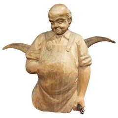 German Carved Wooden Sculpture of a Tavern Keeper with Antlers