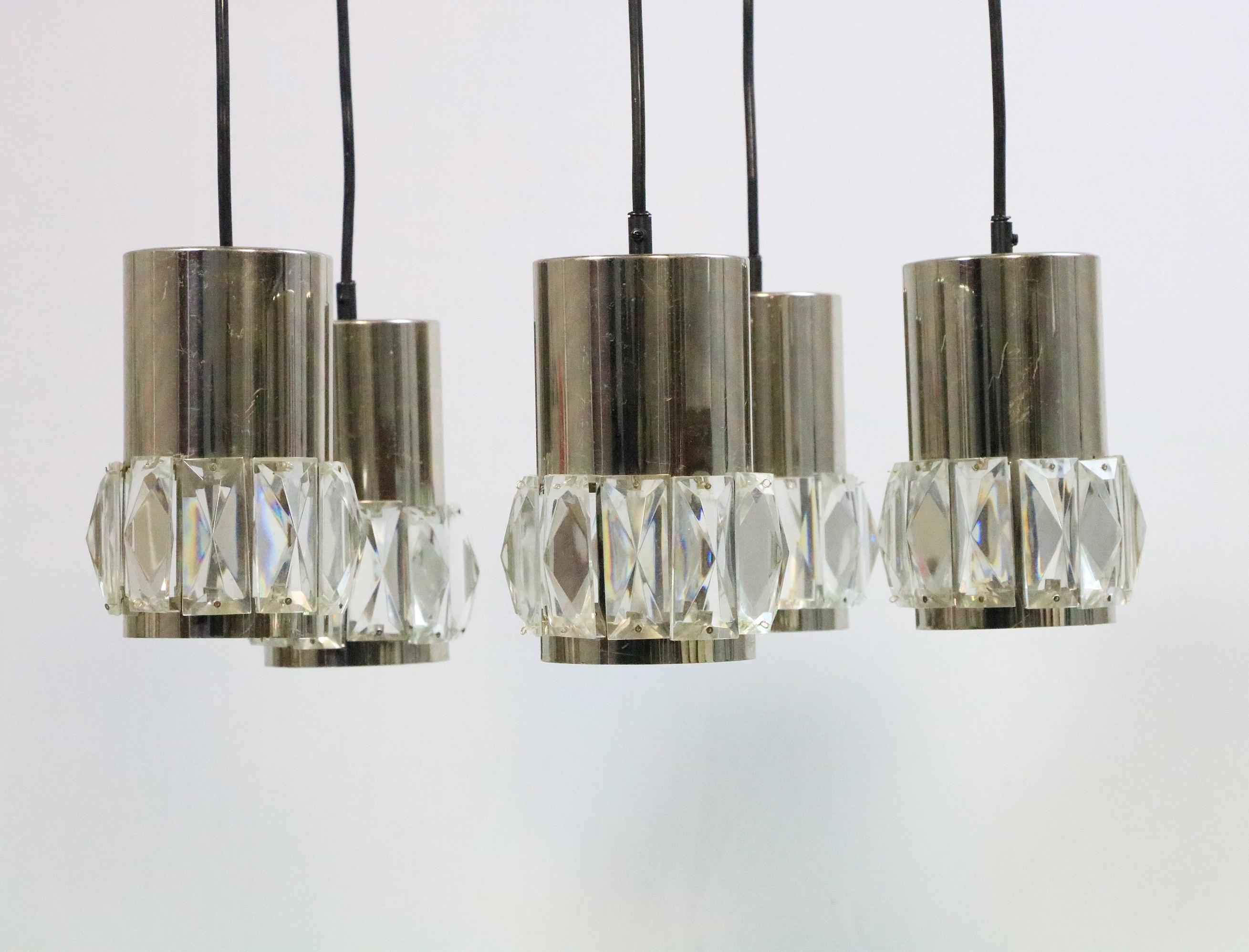 Late 20th Century German Cascade Chandelier, Crystal and Chrome, 1970s For Sale