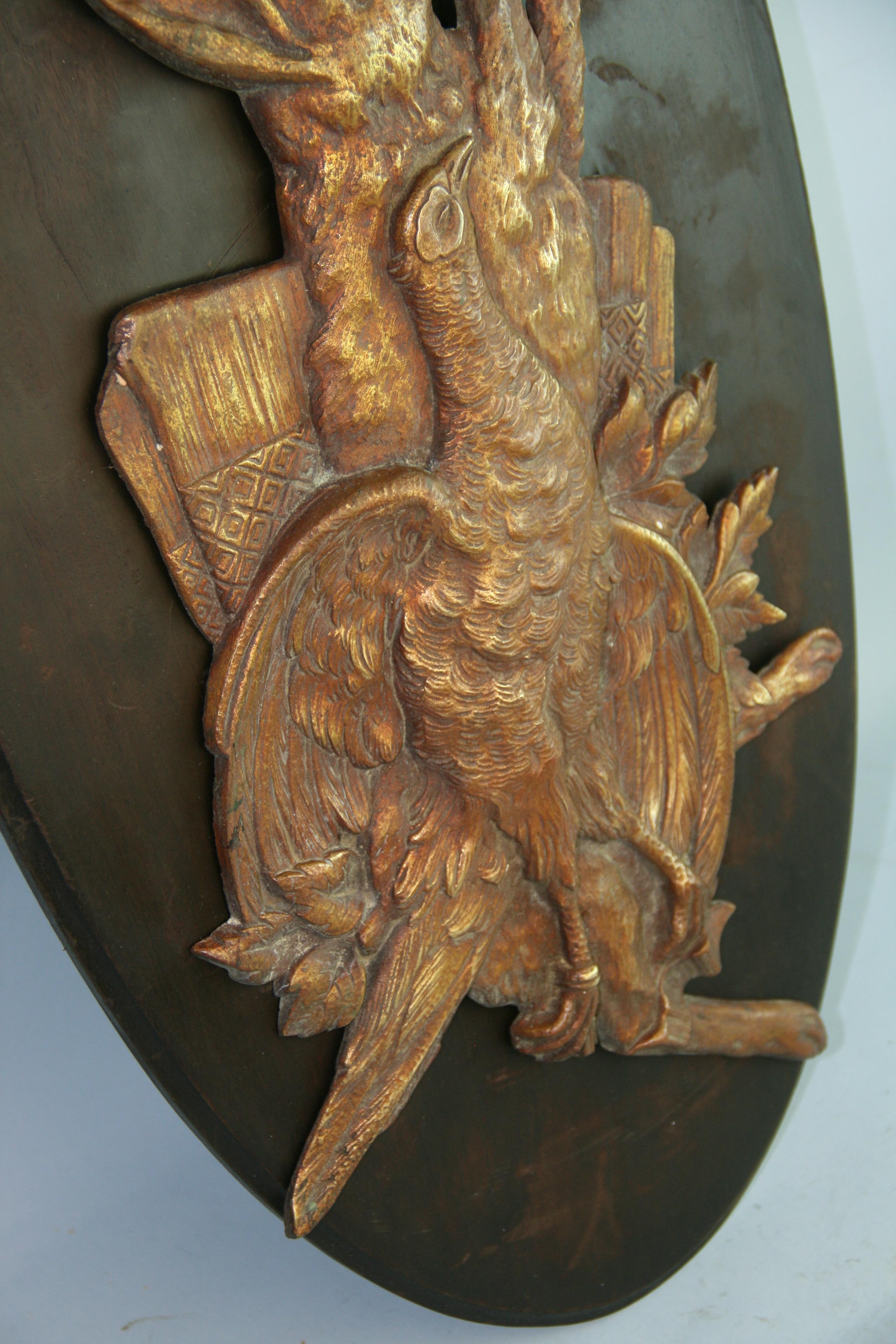 German Cast Bronze Hunting Plaque Hound, Rabbit and Pheasant circa 1920's For Sale 7