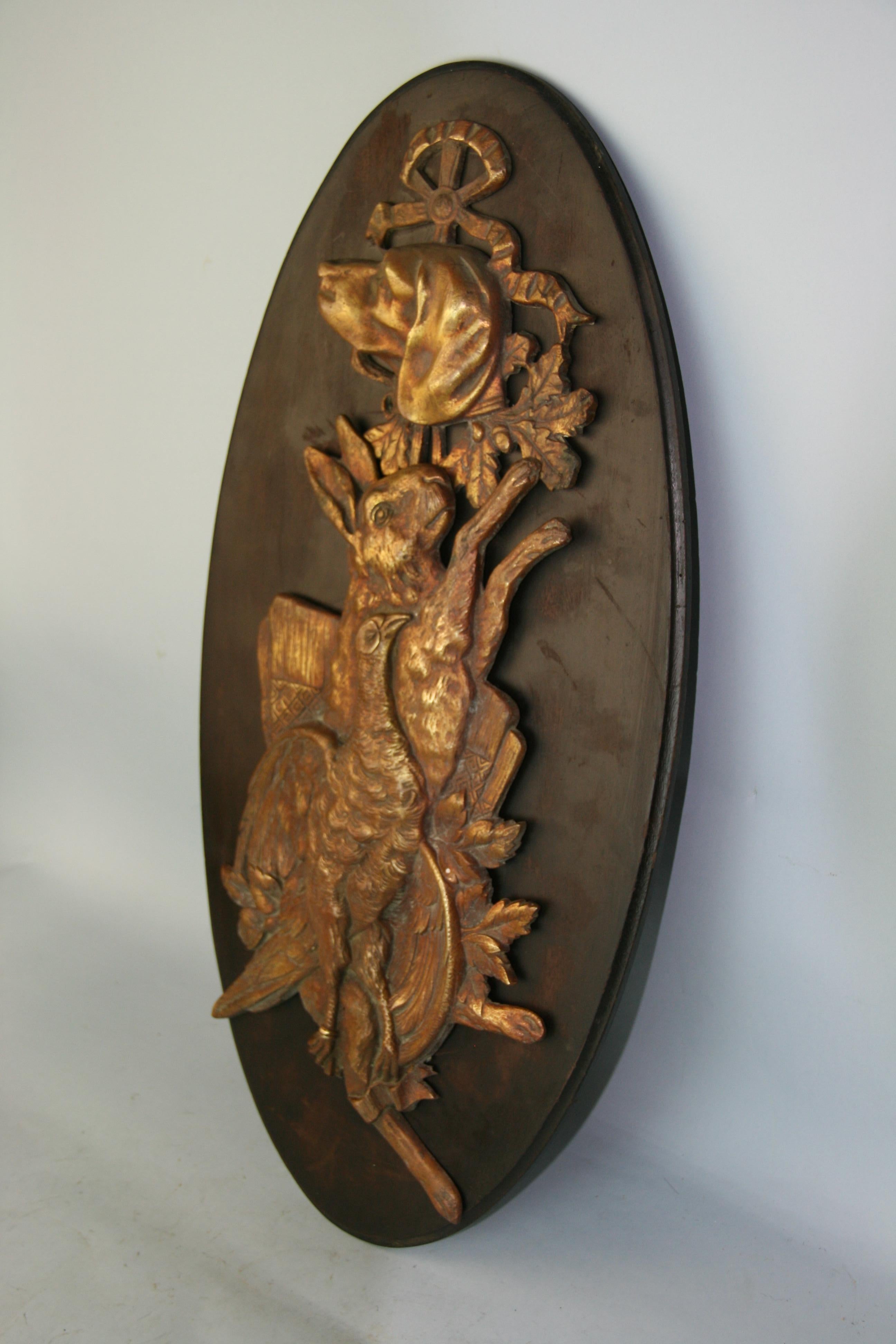 Early 20th Century German Cast Bronze Hunting Plaque Hound, Rabbit and Pheasant circa 1920's For Sale