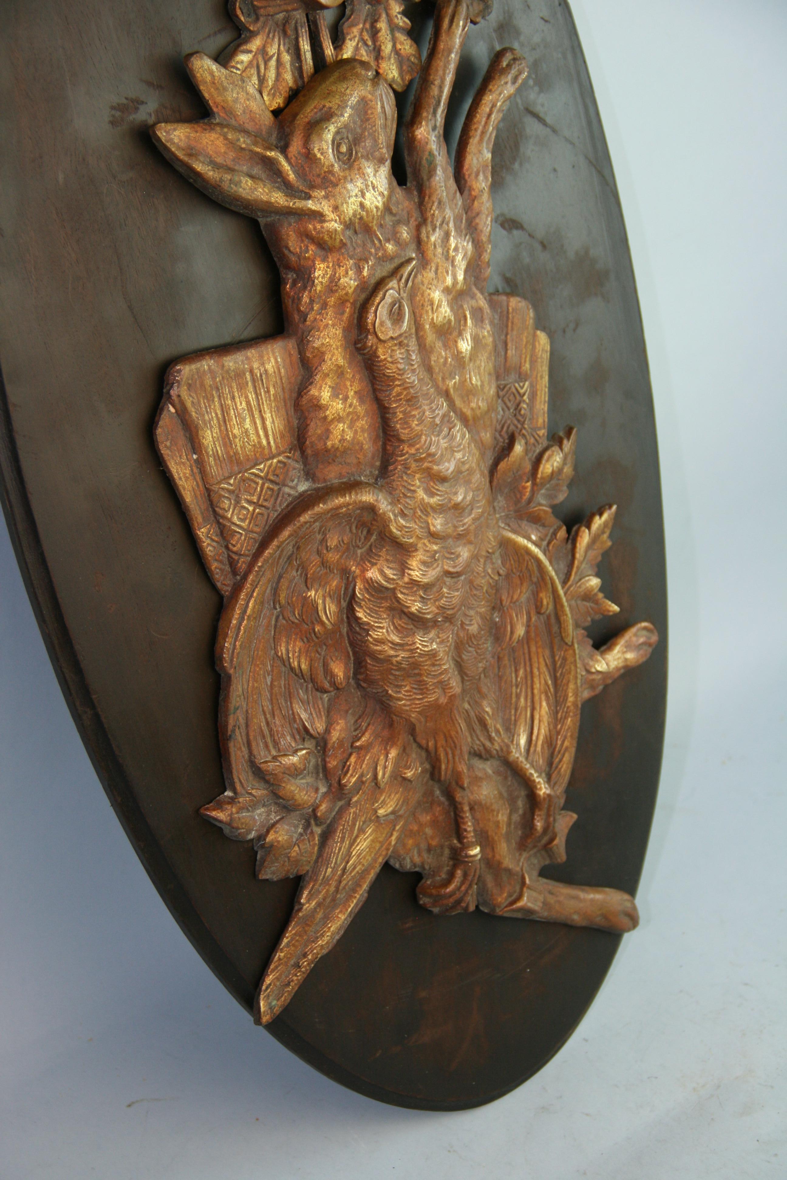 German Cast Bronze Hunting Plaque Hound, Rabbit and Pheasant circa 1920's For Sale 2