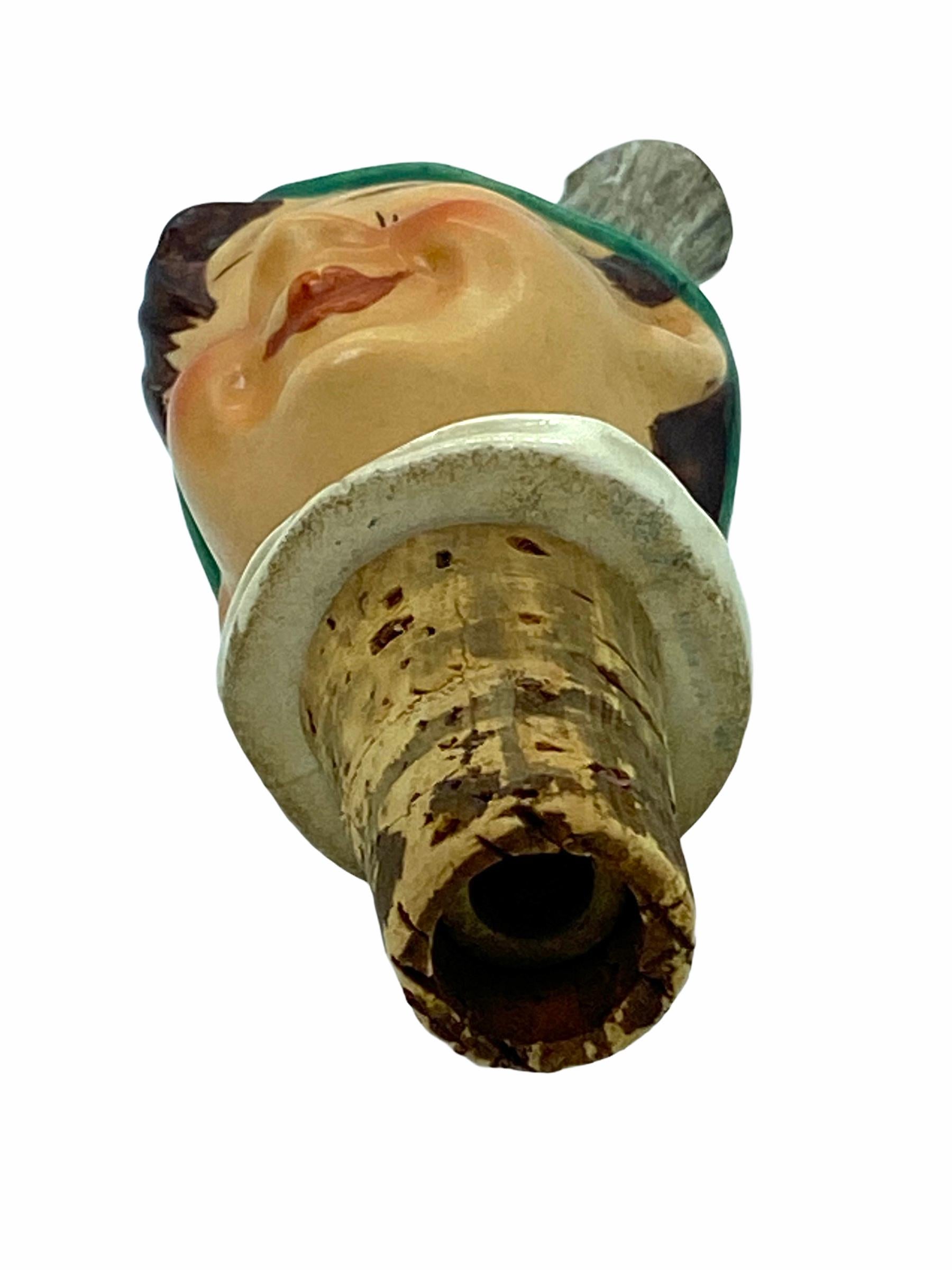 German Ceramic Figural Boy Head Cork Pourer Bottle Stopper, 1930s 1