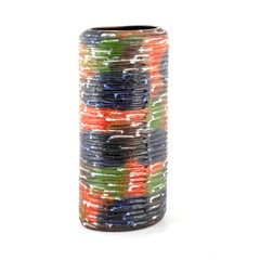 1970s German Ceramic Vase, Glazed with Ribbed Texture
