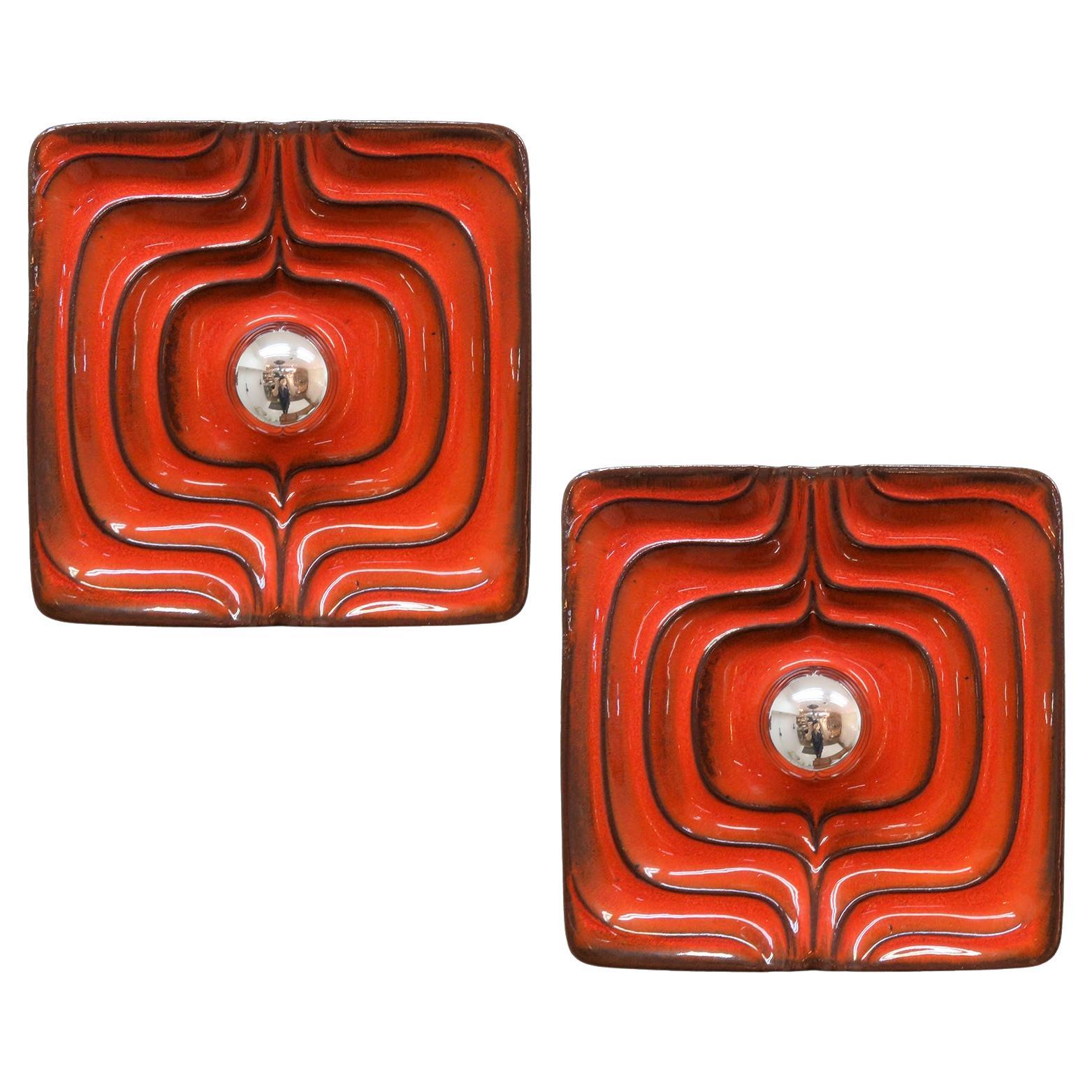 Pair of German Ceramic Wall Lights, 1960 For Sale