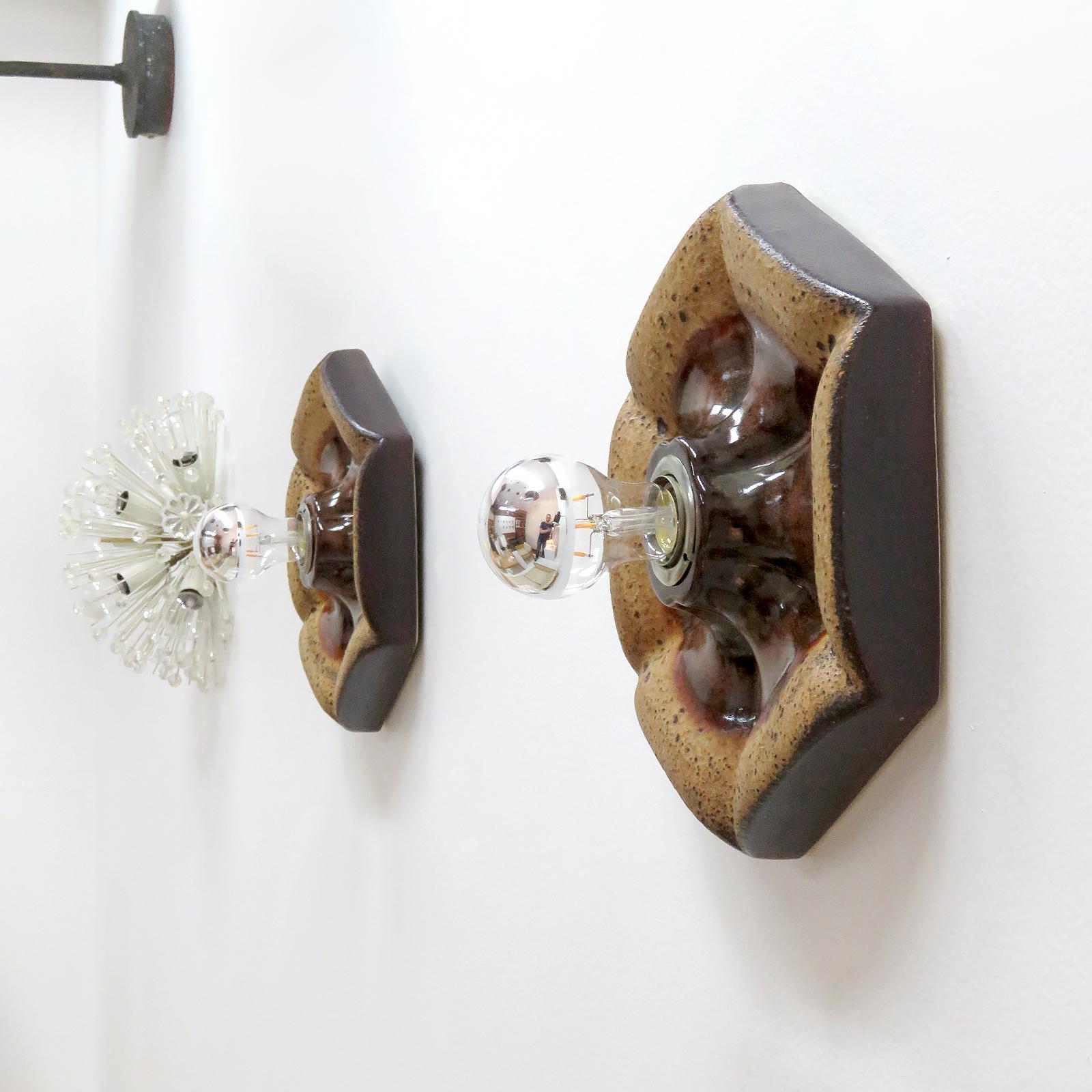 Glazed German Ceramic Wall Lights, 1970 For Sale