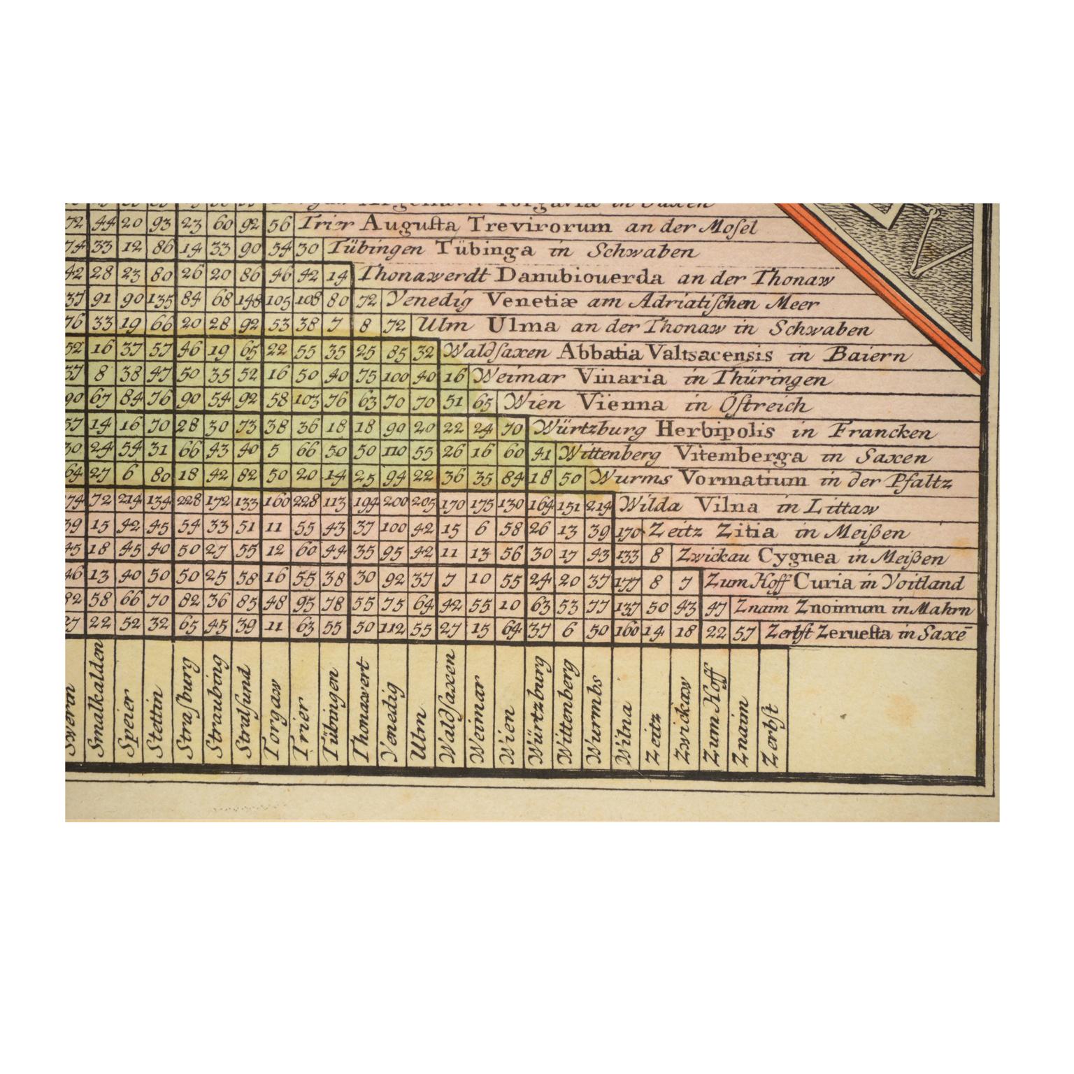 1731 Original deutsche Gravurdruckkarte mit europäischen Distanzen von T. Mayer  im Angebot 12