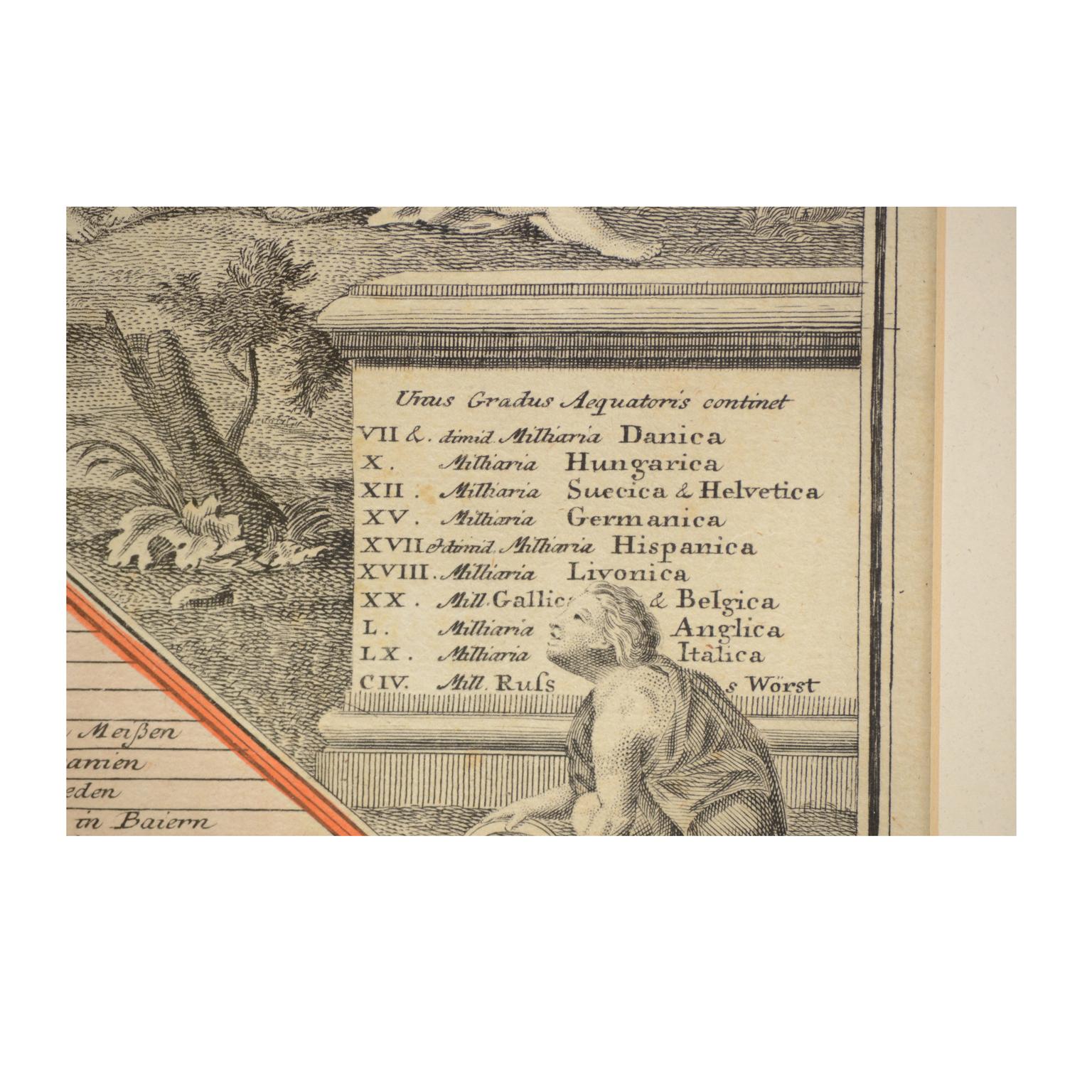 1731 Original German Engraving Print Chart of European Distances by T. Mayer  For Sale 2