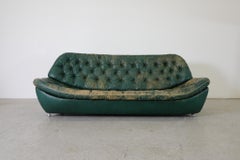 Mid-Century Chesterfield Style Green Leather Tufted Sofa