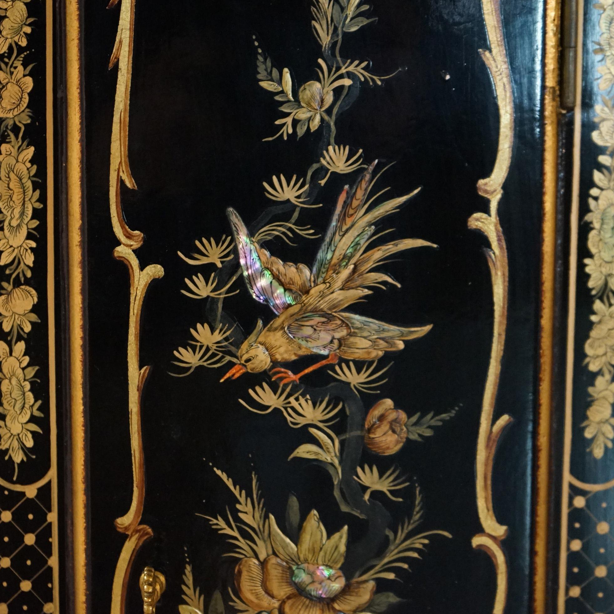 German Chinoiserie Gilt Decorated Black Lacquer Petite Tall Case Clock 20th C 6