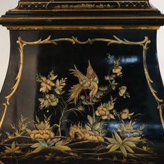 German Chinoiserie Gilt Decorated Black Lacquer Petite Tall Case Clock 20th C