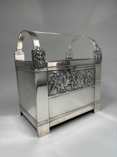 German Classical revival silver-plated casket " Kampfe von Troja" by WMF, 1906