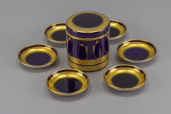 German Cobalt Blue and Gold Porcelain Biscuit Box and Plates by Hutschenreuther