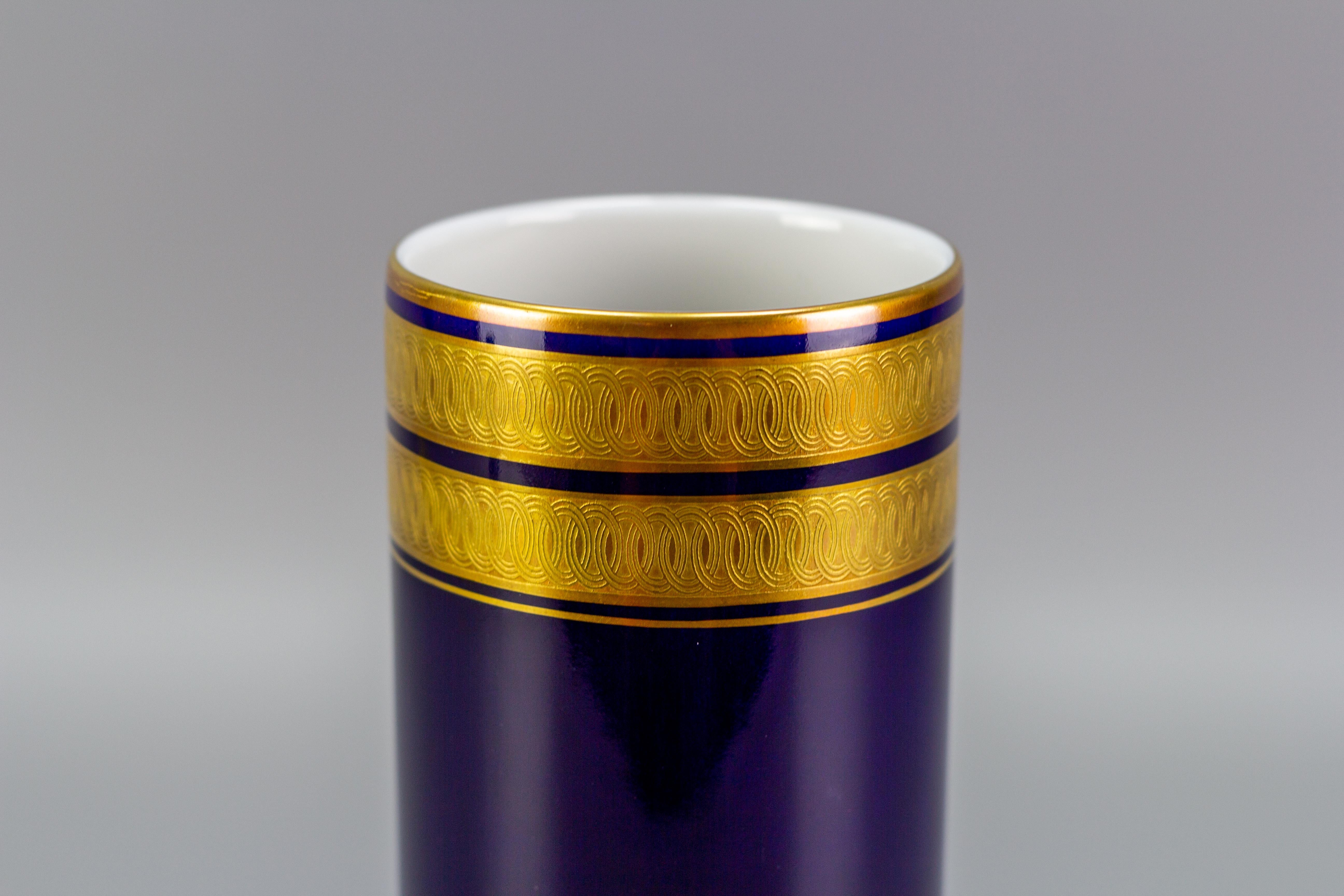 Mid-Century Modern German Cobalt Blue and Gold Porcelain Vase by Hutschenreuther, 1970s