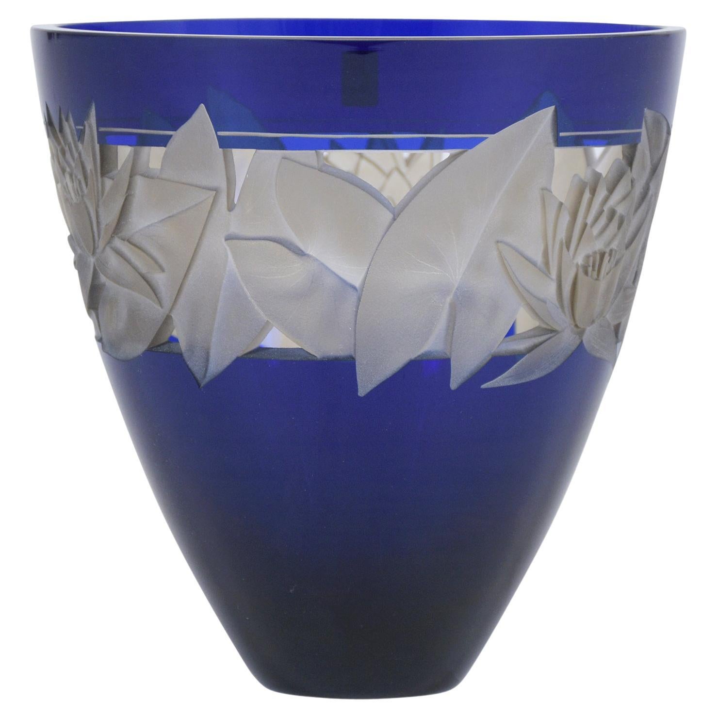 GERMAN CRYSTAL CRISTALICA Vase Blumenvase ~STREAM~ blau/matt H=20,5cm GW01209 