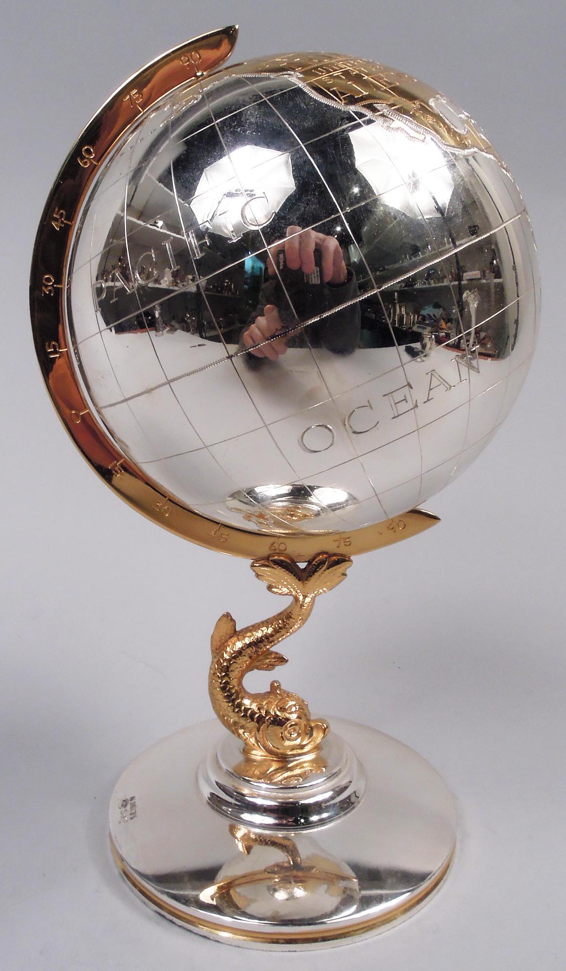 Modern German Cold War-Era Sterling Silver Desktop Globe