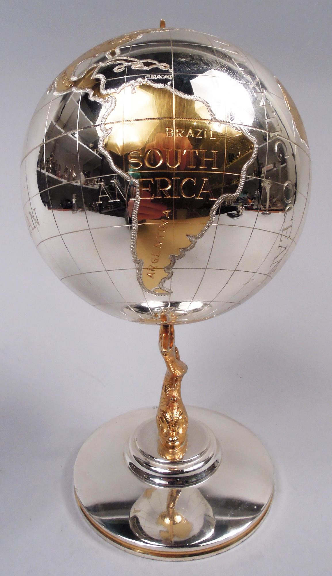 Gilt German Cold War-Era Sterling Silver Desktop Globe