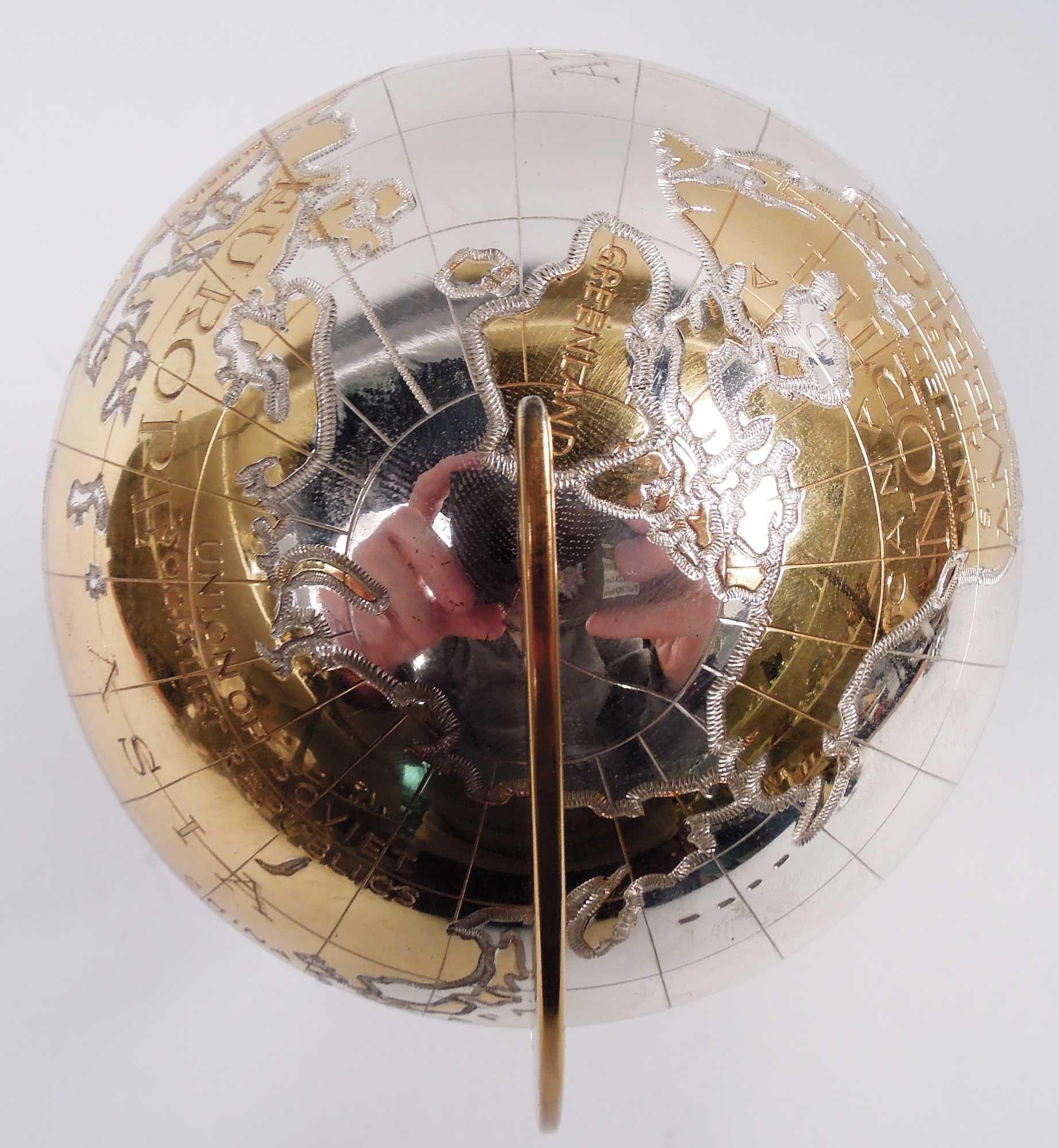 German Cold War-Era Sterling Silver Desktop Globe In Good Condition In New York, NY