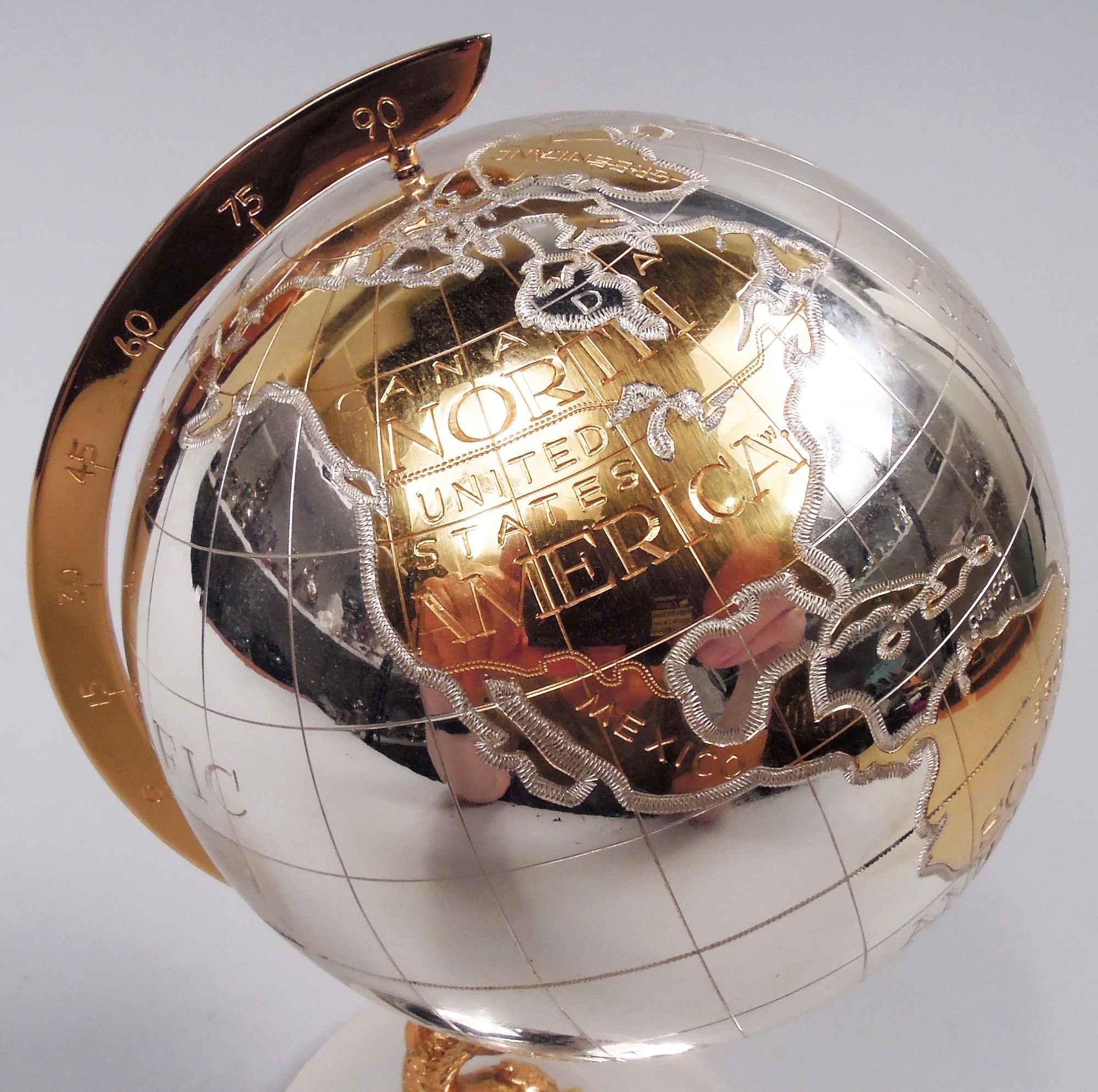 20th Century German Cold War-Era Sterling Silver Desktop Globe