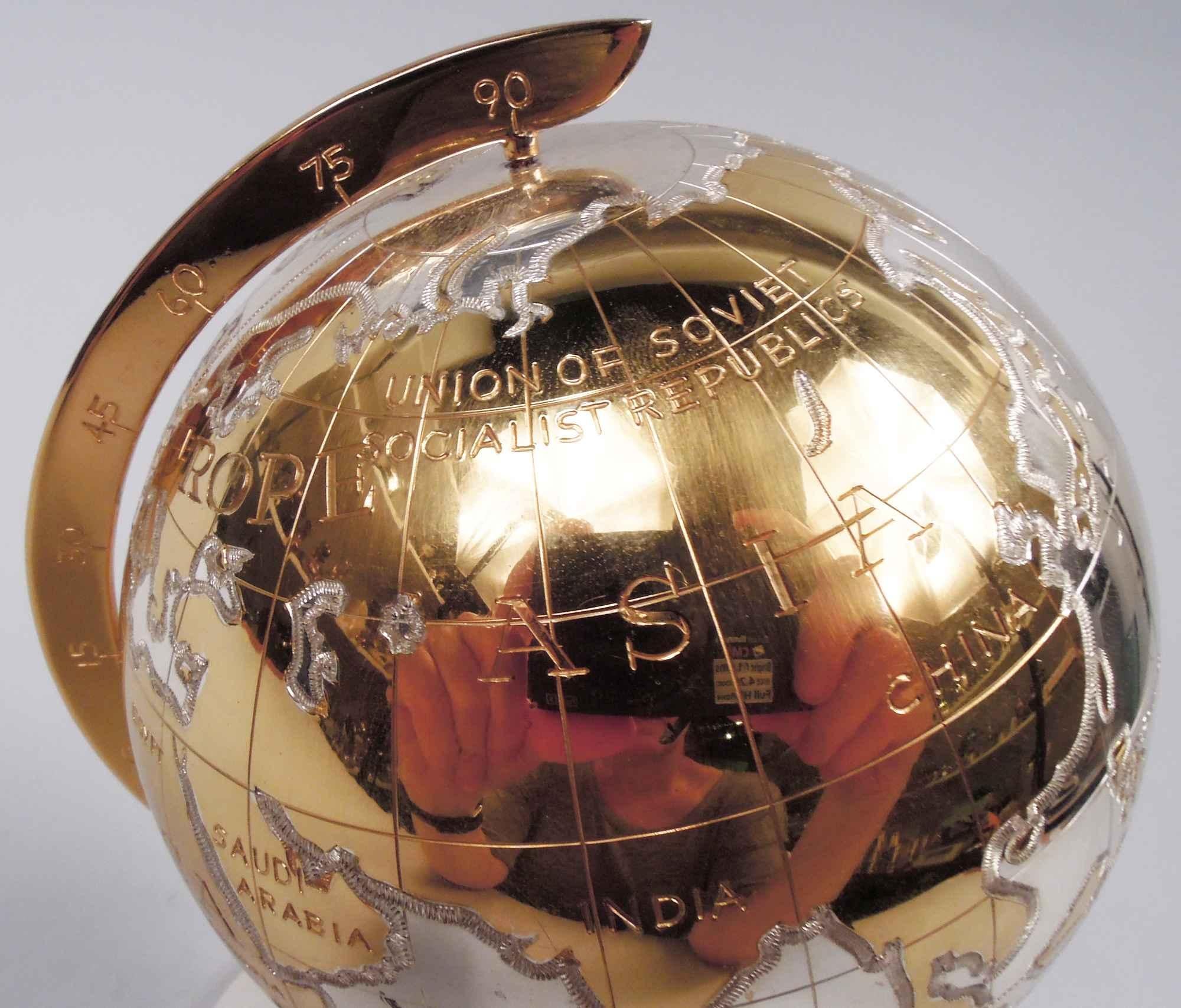 German Cold War-Era Sterling Silver Desktop Globe 1