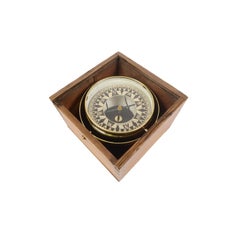 1860 German Magnetic Nautical Compass in Its Original Wooden Box with Slot Lid
