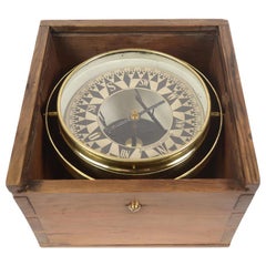 Antique 1860 German Magnetic Nautical Compass in Its Original Wooden Box with Slot Lid