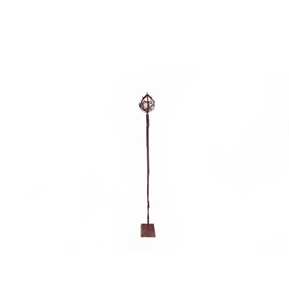 Contemporary Boat or Canoe Silhouette Rusted Iron and Wood and Stand For Sale 1