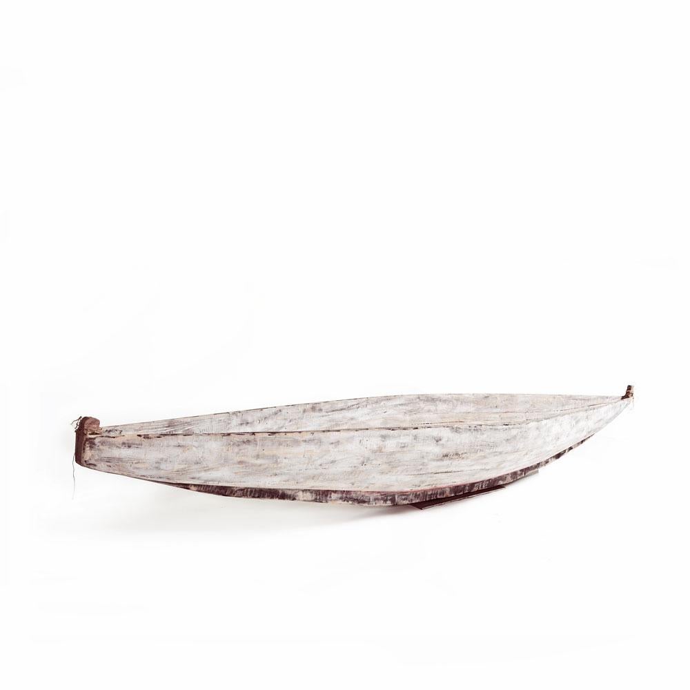 German Consetti Nude Sculpture - Contemporary Organic Shape Whitened Wood Boat or Skiff Inspired 
