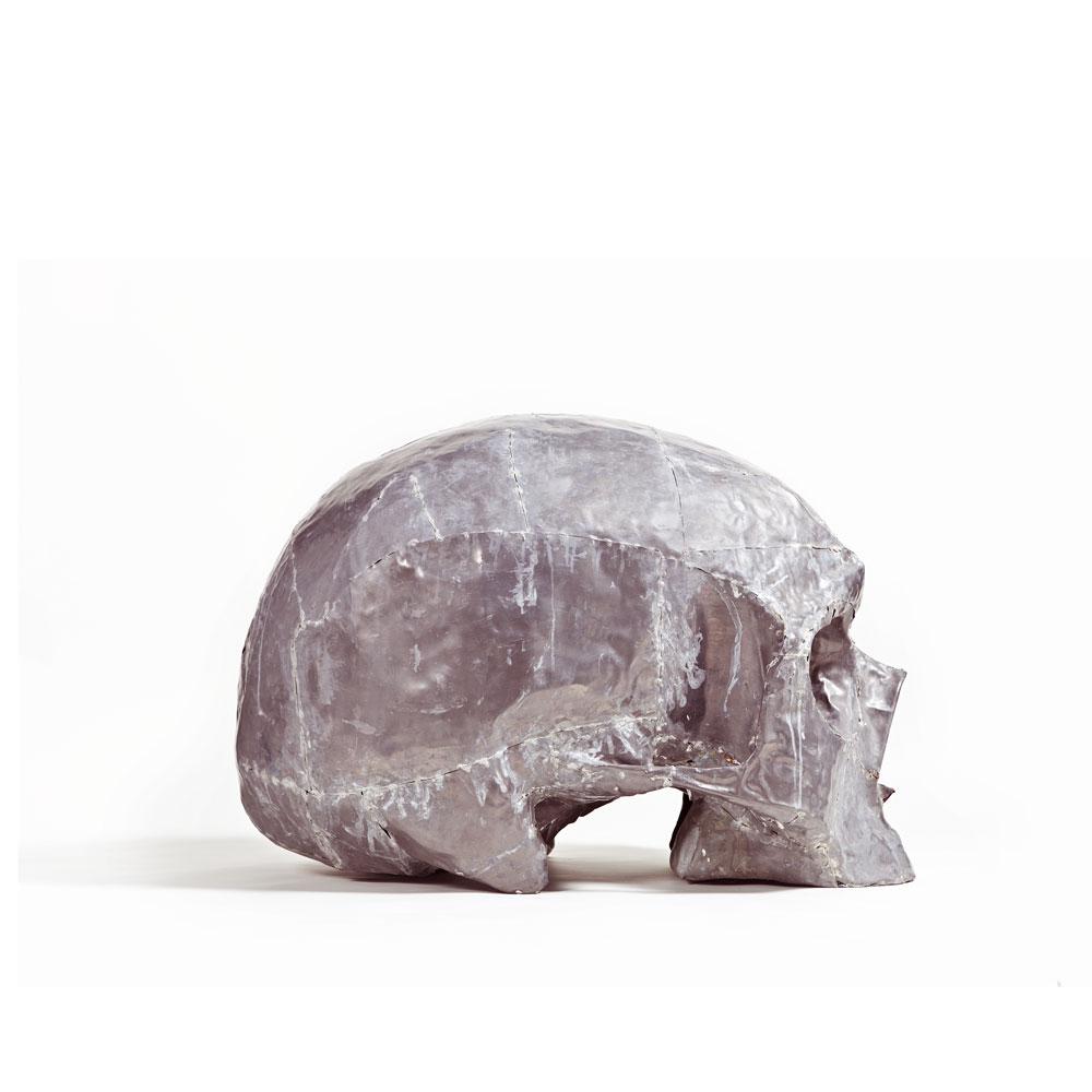 Oversized Figurative Skull Bone Lead Grey Natural Matt Color - Contemporary Sculpture by German Consetti